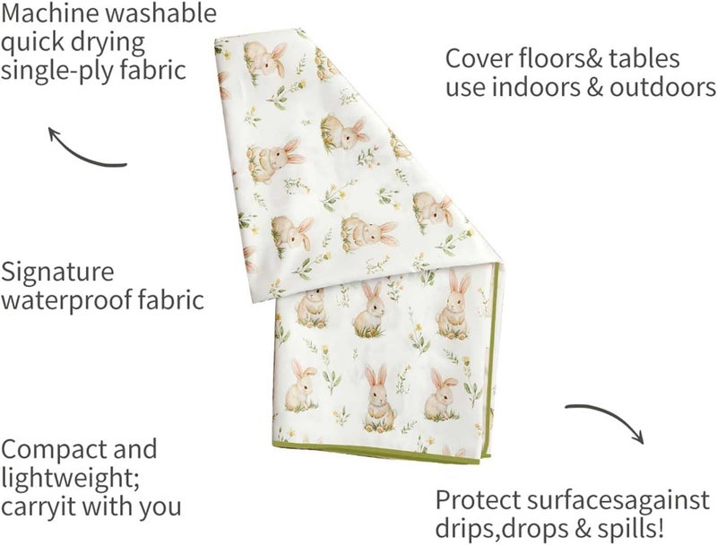 CoolaPeach Baby Splat Mat for Under High Chair, 51 x 51 Inch Wipeable Splash Mat，Floor Protector，Wipe-Clean Tablecloth and Playing Mat (Rabbit) - Image 5
